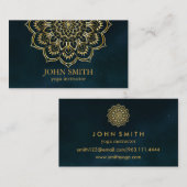 Modern Blauwgroen en Gold Mandala Yoga Instructor Visitekaartje (Voorkant / Achterkant)