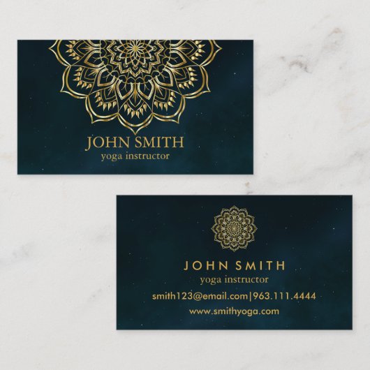Modern Blauwgroen en Gold Mandala Yoga Instructor Visitekaartje (Voorkant / Achterkant)