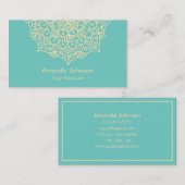 Modern Blauwgroen en Gold Mandala Yoga Instructor Visitekaartje (Voorkant / Achterkant)