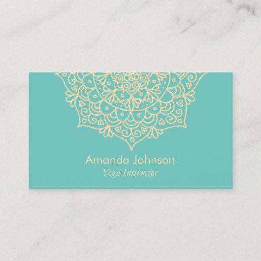 Modern Blauwgroen en Gold Mandala Yoga Instructor Visitekaartje (Voorkant)
