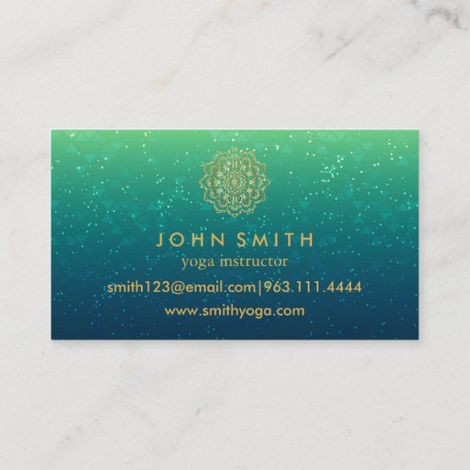 Modern Blauwgroen en Gold Mandala Yoga Instructor  Visitekaartje (Achterkant)
