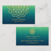 Modern Blauwgroen en Gold Mandala Yoga Instructor Visitekaartje (Voorkant / Achterkant)