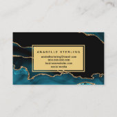 Modern Blauwgroen en goudmarmer design, Visitekaartje (Achterkant)