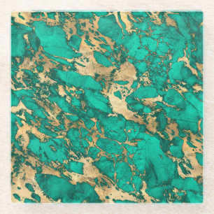 Modern Blauwgroen en goudmarmer patroon Glazen Onderzetter