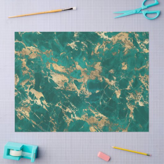 Modern Blauwgroen en goudmarmer patroon Tissuepapier (Craft)