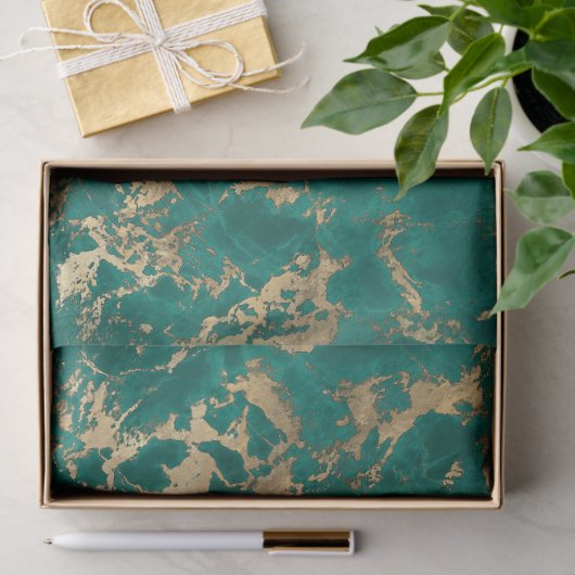 Modern Blauwgroen en goudmarmer patroon Tissuepapier (Geschenk)