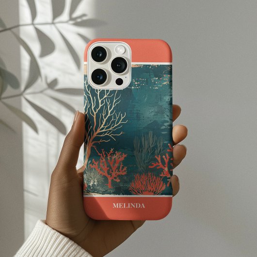 Modern Blauwgroen en Oranje Zee Motief Case-Mate iPhone Case