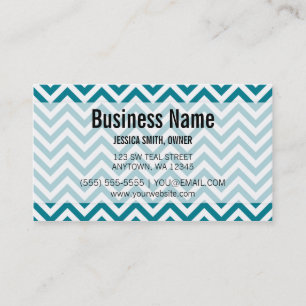 Modern Blauwgroen en wit Chevron Pattern Visitekaartje