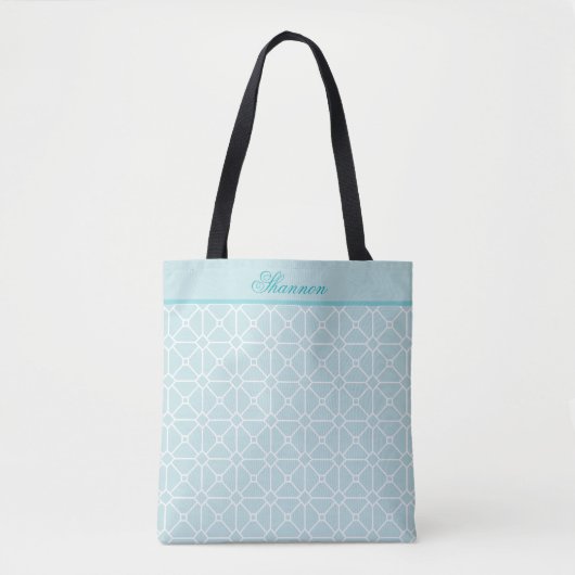 Modern Blauwgroen en wit gepersonaliseerd patroon Tote Bag (Voorkant)
