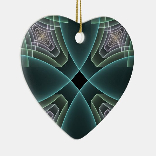 Modern Blauwgroen Geometrisch Fractal Art Grafisch Keramisch Ornament (Rechts)