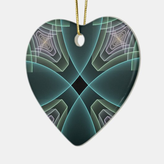 Modern Blauwgroen Geometrisch Fractal Art Grafisch Keramisch Ornament (Links)