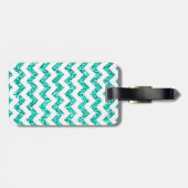 Modern Blauwgroen Glitter Chevron Monogram Bagagel Bagagelabel (Achterkant horizontaal)