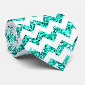 Modern Blauwgroen Glitter Chevron Zig Za Fabric Ma Stropdas (Opgerold)