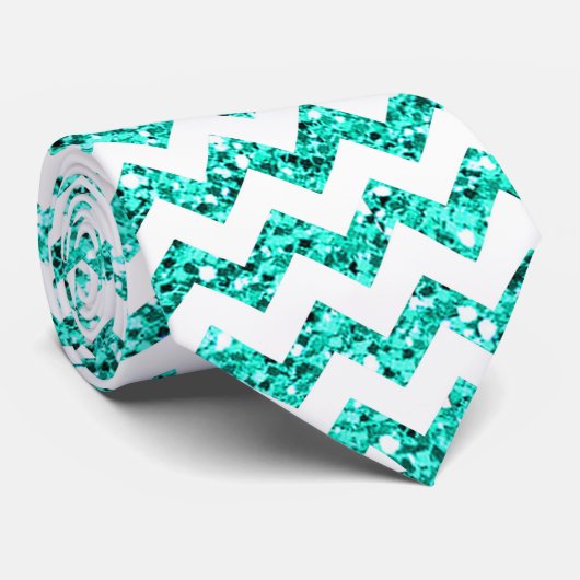 Modern Blauwgroen Glitter Chevron Zig Za Fabric Ma Stropdas (Opgerold)