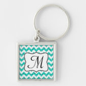 Modern Blauwgroen Glitter Chevron Zig Zag Sleutelh Sleutelhanger (Voorkant)