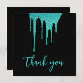 Modern Blauwgroen Glitter Drips Sweet 16 Verjaarda Bedankkaart (Voorkant / Achterkant)
