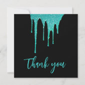 Modern Blauwgroen Glitter Drips Sweet 16 Verjaarda Bedankkaart (Voorkant)