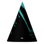 Modern Blauwgroen Glitter Drips Sweet 16 Verjaarda Feesthoedjes (Links)