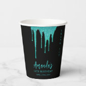 Modern Blauwgroen Glitter Drips Sweet 16 Verjaarda Papieren Bekers (Achterkant)