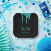 Modern Blauwgroen Glitter Drips Sweet 16 Verjaarda Papieren Bordje (Feest)