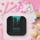 Modern Blauwgroen Glitter Drips Sweet 16 Verjaarda Papieren Bordje (Feest)