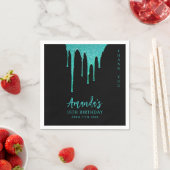 Modern Blauwgroen Glitter Drips Sweet 16 Verjaarda Servet (Insitu)