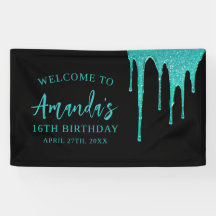 Modern Blauwgroen Glitter Drips Sweet 16 Verjaarda