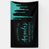 Modern Blauwgroen Glitter Drips Sweet 16 Verjaarda Spandoek (Verticaal)