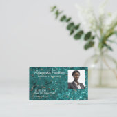 Modern Blauwgroen Glitter Fotosjabloon Verzekering Visitekaartje (Staand voorkant)