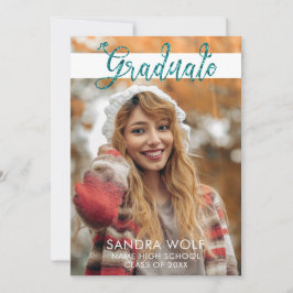 Modern Blauwgroen Glitter Script Foto Afstuderen Kaart