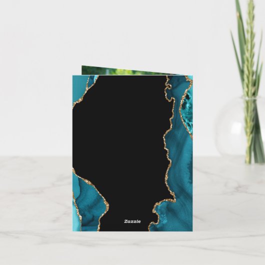 Modern Blauwgroen Gold Agate Stone Wedding Photo u (Achterkant)