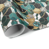 Modern Blauwgroen, goud en zwart geometrisch marme Cadeaupapier (Rol Hoek)