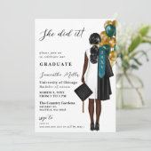 Modern Blauwgroen goud foto ze deed het Afstuderen Kaart (Staand voorkant)