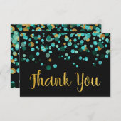 Modern Blauwgroen Goud Glitter Confetti Zwart Dank Bedankkaart (Voorkant / Achterkant)