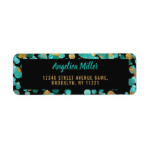 Modern Blauwgroen Goud Glitter Confetti Zwart Turq