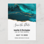 Modern Blauwgroen Goud & Wit Agaat Save the Date Uitnodiging Briefkaart (Voorkant)