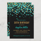 Modern Blauwgroen Goud Zwart Glitter Confetti Verj Kaart (Voorkant / Achterkant)