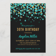 Modern Blauwgroen Goud Zwart Glitter Confetti Verj