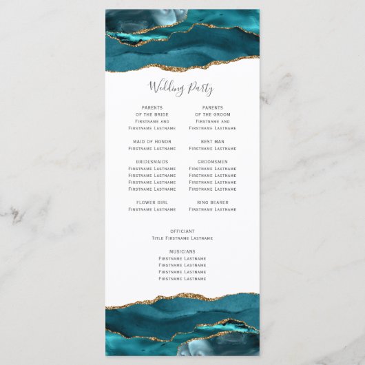 Modern Blauwgroen goudbont Programmakaart (Achterkant)