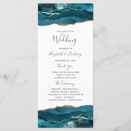 Modern Blauwgroen goudbont Programmakaart (Voorkant)