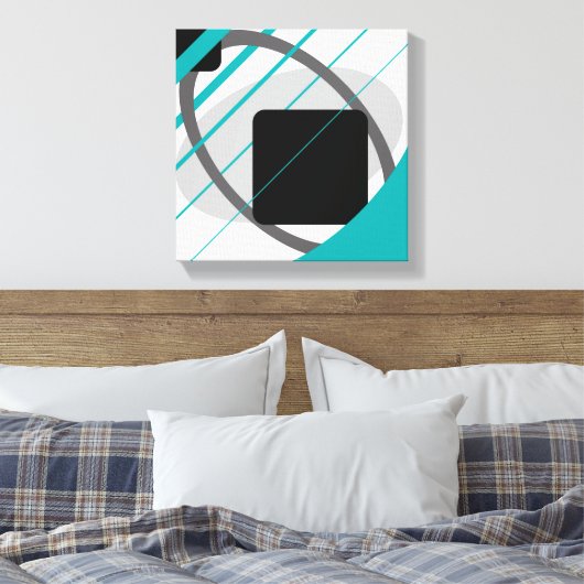 Modern Blauwgroen grijs zwart-wit - omcirkeld canv Canvas Afdruk (Insitu (Slaapkamer))