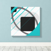 Modern Blauwgroen grijs zwart-wit - omcirkeld canv Canvas Afdruk (Insitu (Houten vloer))