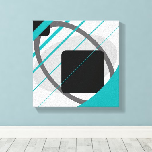 Modern Blauwgroen grijs zwart-wit - omcirkeld canv Canvas Afdruk (Insitu (Houten vloer))