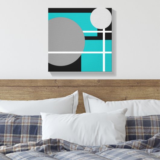 Modern Blauwgroen grijs zwart wit - omcirkeld canv Canvas Afdruk (Insitu (Slaapkamer))