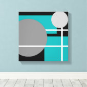 Modern Blauwgroen grijs zwart wit - omcirkeld canv Canvas Afdruk (Insitu (Houten vloer))