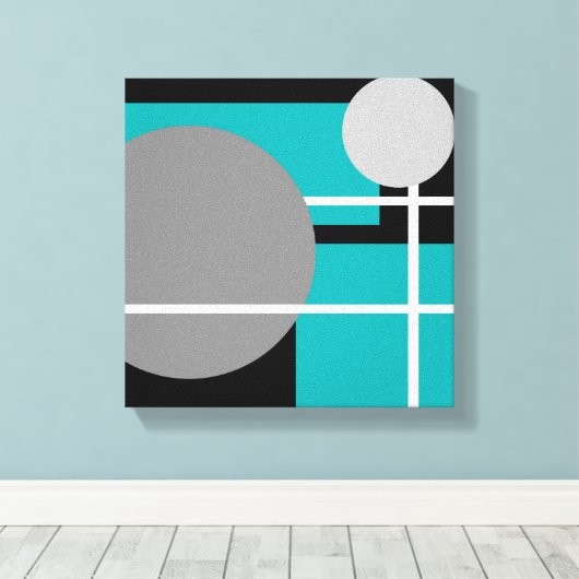 Modern Blauwgroen grijs zwart wit - omcirkeld canv Canvas Afdruk (Insitu (Houten vloer))