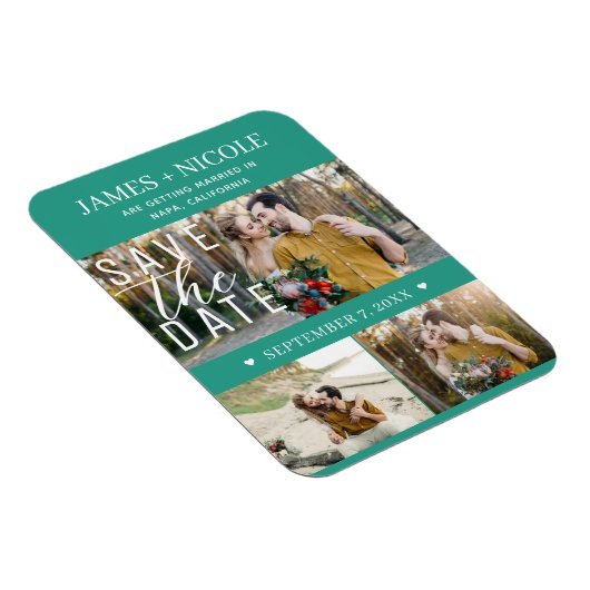 Modern Blauwgroen Groen Bewaar de datum Bruiloft 3 Magneet (Rechterzijde)
