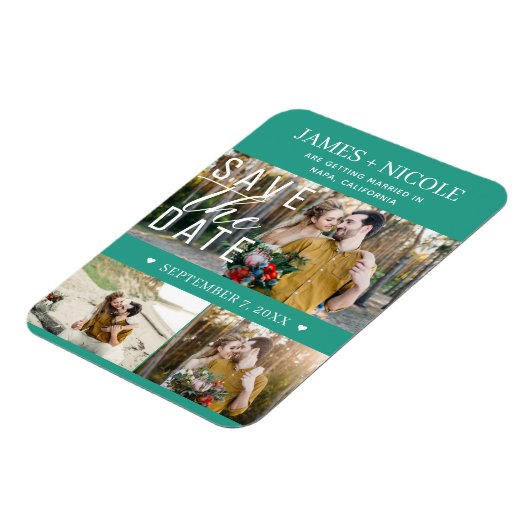 Modern Blauwgroen Groen Bewaar de datum Bruiloft 3 Magneet (Linkerzijde)