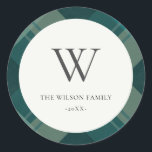 Modern Blauwgroen groen blauw patroonmonogram Ronde Sticker<br><div class="desc">Als u nog meer aanpassingen nodig hebt,  kunt u mij op yellowfebstudio@gmail.com vrij klikken.</div>