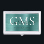Modern Blauwgroen Groen Geborsteld Metaal 3 Monogr Visitekaarthouder<br><div class="desc">Modern Elegant Blauwgroen Groen Geborsteld Metalen Monogram Script Business Card Case</div>